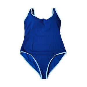 B One Piece Swimsuit Womens Blue Ribbed Contrast Trim Sporty SIZE XL